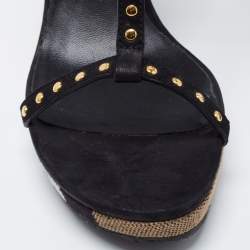 Burberry Black Leather Studded Platform Wedge Sandals Size 40