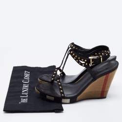 Burberry Black Leather Studded Platform Wedge Sandals Size 40