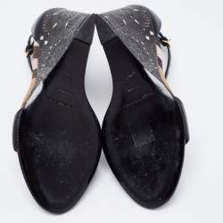 Pre Owned Burberry Black Leather Ankle Strap Wedge Sandals Size 38.5