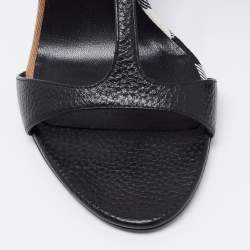 Pre Owned Burberry Black Leather Ankle Strap Wedge Sandals Size 38.5