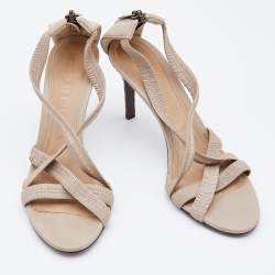 Pre Owned Burberry Beige Leather Pleated Strappy Sandals Size 39