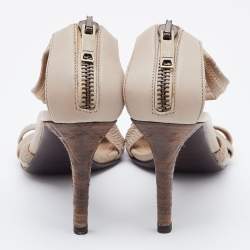 Pre Owned Burberry Beige Leather Pleated Strappy Sandals Size 39