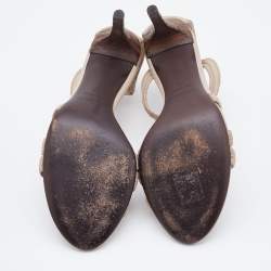 Pre Owned Burberry Beige Leather Pleated Strappy Sandals Size 39