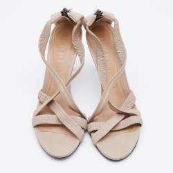 Pre Owned Burberry Beige Leather Pleated Strappy Sandals Size 39