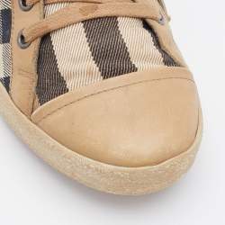 Pre Owned Burberry Beige/Brown Nova Check Canvas and Leather Low Top Sneakers Size 39