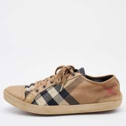 Pre Owned Burberry Beige/Brown Nova Check Canvas and Leather Low Top Sneakers Size 39