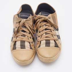 Pre Owned Burberry Beige/Brown Nova Check Canvas and Leather Low Top Sneakers Size 39