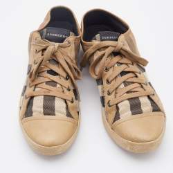 Pre Owned Burberry Beige/Brown Nova Check Canvas and Leather Low Top Sneakers Size 39