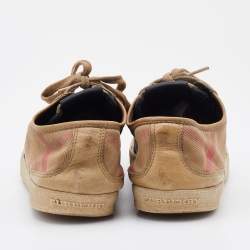 Pre Owned Burberry Beige/Brown Nova Check Canvas and Leather Low Top Sneakers Size 39