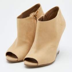 Pre Owned Burberry Beige Nubuck Leather Open Toe Wedge Booties Size 37
