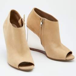 Pre Owned Burberry Beige Nubuck Leather Open Toe Wedge Booties Size 37