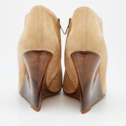 Pre Owned Burberry Beige Nubuck Leather Open Toe Wedge Booties Size 37