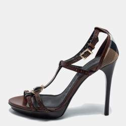 Burberry Brown Leather T Strap Sandal Size 38