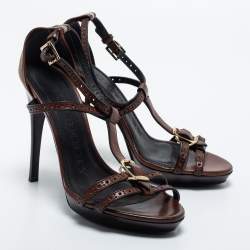 Burberry Brown Leather T Strap Sandal Size 38