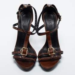 Burberry Brown Leather T Strap Sandal Size 38