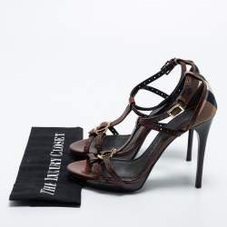 Burberry Brown Leather T Strap Sandal Size 38