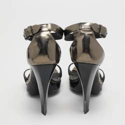 Burberry Bronze/Beige House Check Canvas And Leather Ankle Strap Sandals Size 39