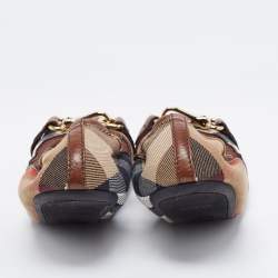 Pre Owned Burberry Beige/Black Leather And Canvas Ballet Flats Size 39