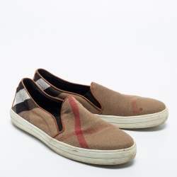 Burberry Multicolor Canvas And Leather Gauden Slip On Sneakers Size 38