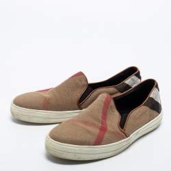 Burberry Multicolor Canvas And Leather Gauden Slip On Sneakers Size 38