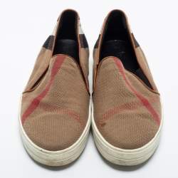 Burberry Multicolor Canvas And Leather Gauden Slip On Sneakers Size 38