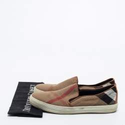 Burberry Multicolor Canvas And Leather Gauden Slip On Sneakers Size 38