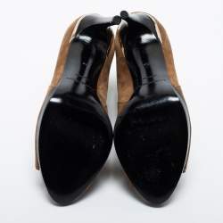 Pre Owned Burberry Brown Suede Peep Toe Ankle Booties Size 38