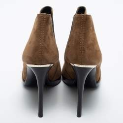 Pre Owned Burberry Brown Suede Peep Toe Ankle Booties Size 38