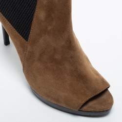 Pre Owned Burberry Brown Suede Peep Toe Ankle Booties Size 38