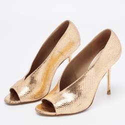 Burberry Metallic Embossed Snakeskin Peep Toe Pumps Size 39