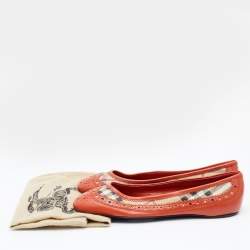 Pre Owned Burberry Multicolor Brogue Leather and Haymarket Check Canvas Tudor Ballet Flats Size 38
