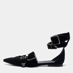مملوكة مسبقًا Burberry Black Suede Monroe Ankle Cuff Flats Size 38.5