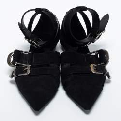 مملوكة مسبقًا Burberry Black Suede Monroe Ankle Cuff Flats Size 38.5