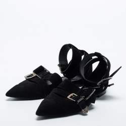مملوكة مسبقًا Burberry Black Suede Monroe Ankle Cuff Flats Size 38.5
