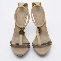 Burberry Multicolor Smoked Check Coated Canvas and Leather Ankle Strap Sandals Size 39