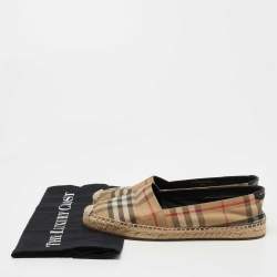 Pre Owned Burberry Beige House Check Fabric Espadrille Flats Size 37.5