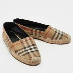 Pre Owned Burberry Beige House Check Fabric Espadrille Flats Size 37.5