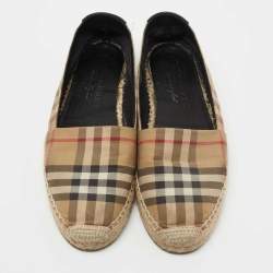 Pre Owned Burberry Beige House Check Fabric Espadrille Flats Size 37.5