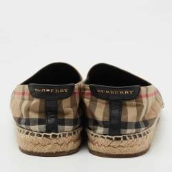 Pre Owned Burberry Beige House Check Fabric Espadrille Flats Size 37.5