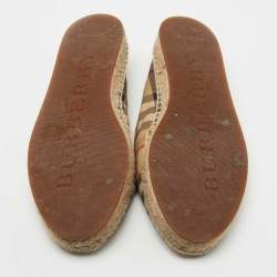 Pre Owned Burberry Beige House Check Fabric Espadrille Flats Size 37.5