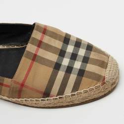 Pre Owned Burberry Beige House Check Fabric Espadrille Flats Size 37.5