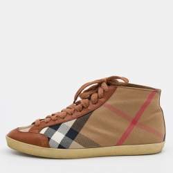 Burberry Brown/Beige House Check Canvas and Leather Montford Sneakers Size 38