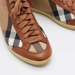 Burberry Brown/Beige House Check Canvas and Leather Montford Sneakers Size 38