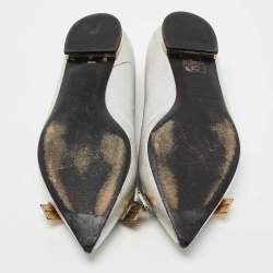 Pre Owned Burberry Silver Leather Bow Pointed Toe Ballet Flats Size 36