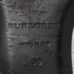 Pre Owned Burberry Silver Leather Bow Pointed Toe Ballet Flats Size 36