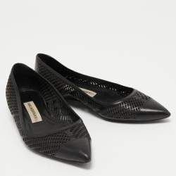 Pre Owned Burberry Black Laser Cut Leather Ballet Flats Size 36