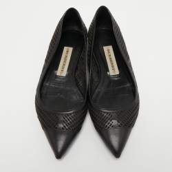 Pre Owned Burberry Black Laser Cut Leather Ballet Flats Size 36