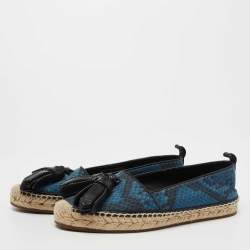 Burberry Blue/Black Snake Print Canvas and Leather Tassel Espadrilles Size 36