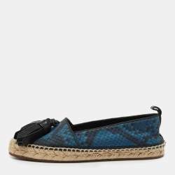 Burberry Blue/Black Snake Print Canvas and Leather Tassel Espadrilles Size 36