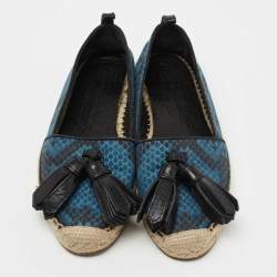 Burberry Blue/Black Snake Print Canvas and Leather Tassel Espadrilles Size 36